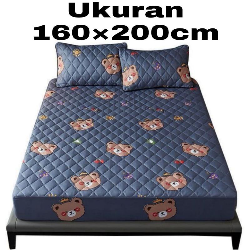 Sprei Waterproof / Sprei Protector bermotif / Sprei anti air ukuran 180x200CM dan 160x200CM-160x200 abu bear