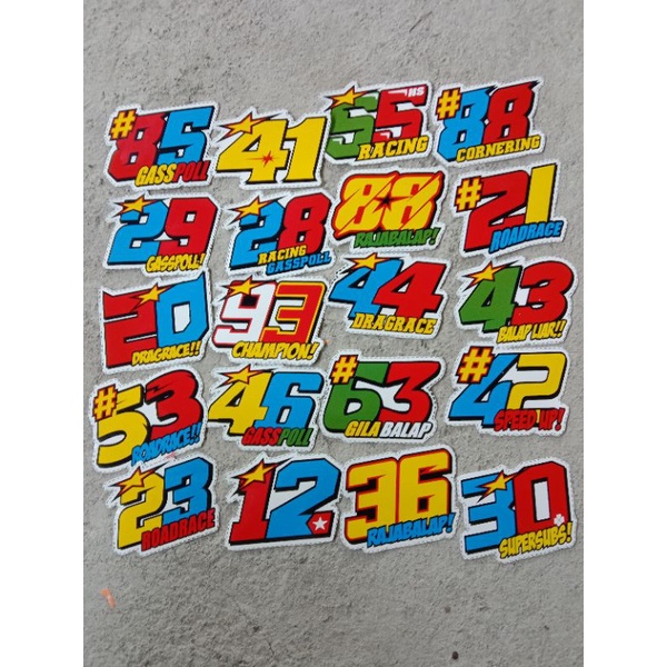 Sticker Logo Angka Moto GP Size Medium / Stiker Motor , Dinding , Pintu ,mobil karakter moto gp
