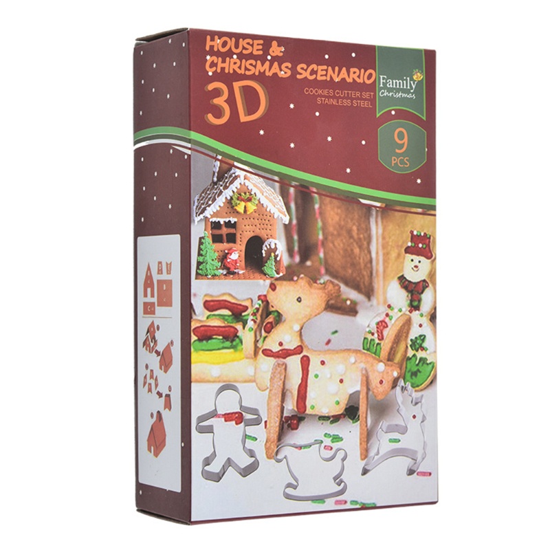 9 Pcs Alat Kue 3D Tema Natal Bahan Stainless Steel Anti Lengket Untuk Anak