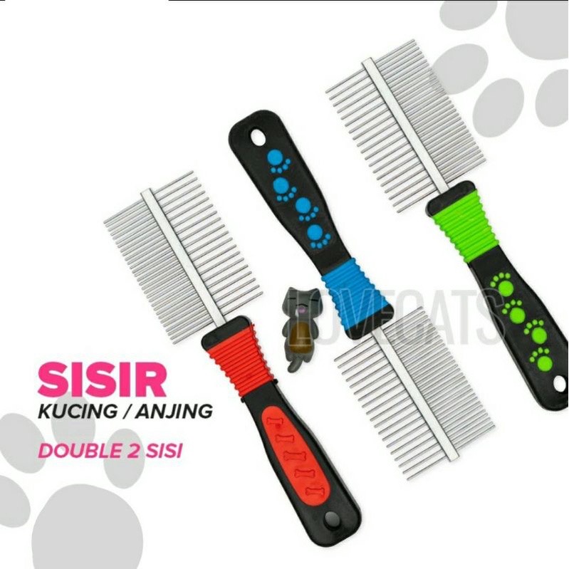 Sisir Kucing 2 Sisi Bahan Besi Gagang Karet / Anjing Bahan Stainless Steel dengan Lapis Gagang Karet