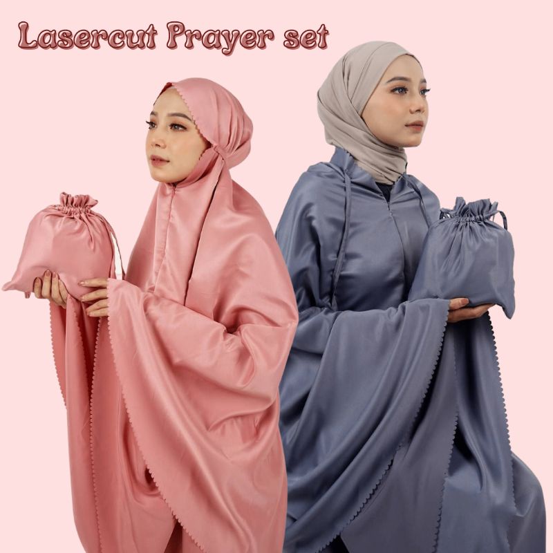 Mukena lasercut prayer set silk premium/mukena 2 in 1/mukena viral