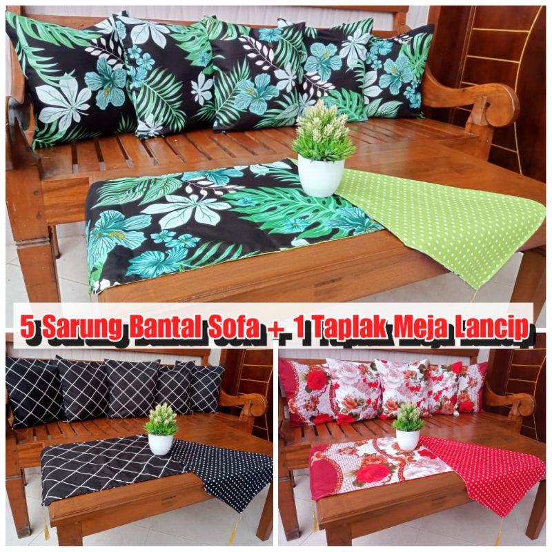 SARUNG BANTAL KURSI TAMU SOFA UKURAN 40X40 CM DAN TAPLAK MEJA TABLE RUNNER ATAU TAPLAK LANCIP ANEKA MOTIF