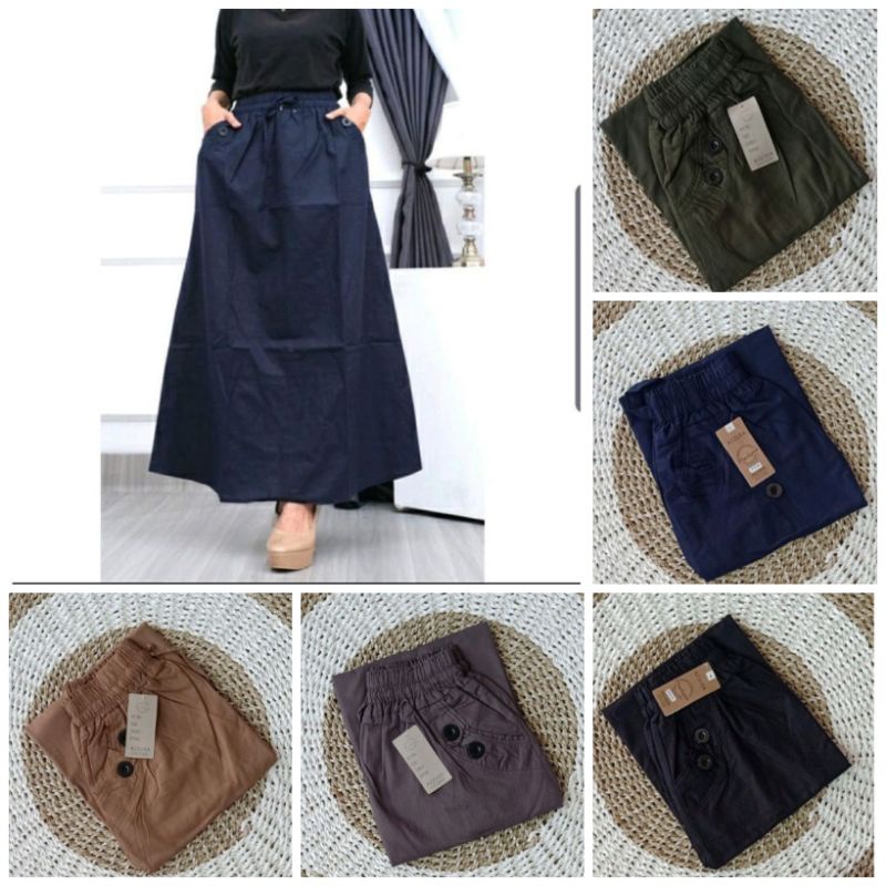 Rok A polos bahan katun cigaret tebal 1