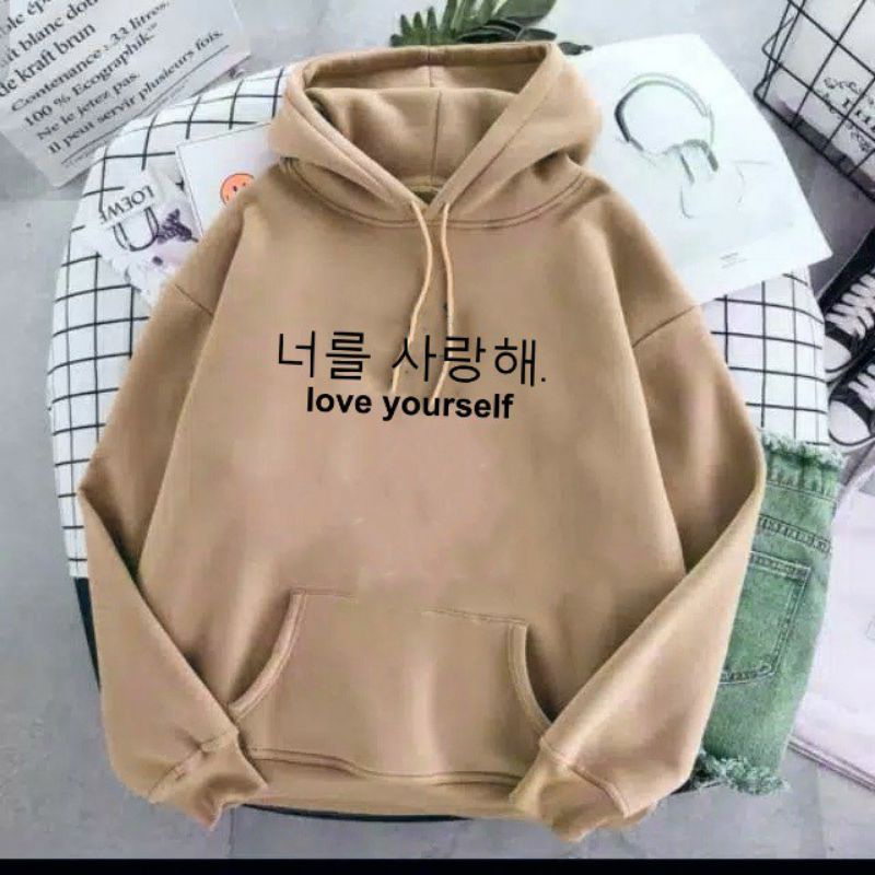 S - XXXXXXL(6XL) Hoodie Hangul Hangeul LOVE YOURSELF BIGSIZE Jaket OVERSIZE Harajuku Style Pria Wanita