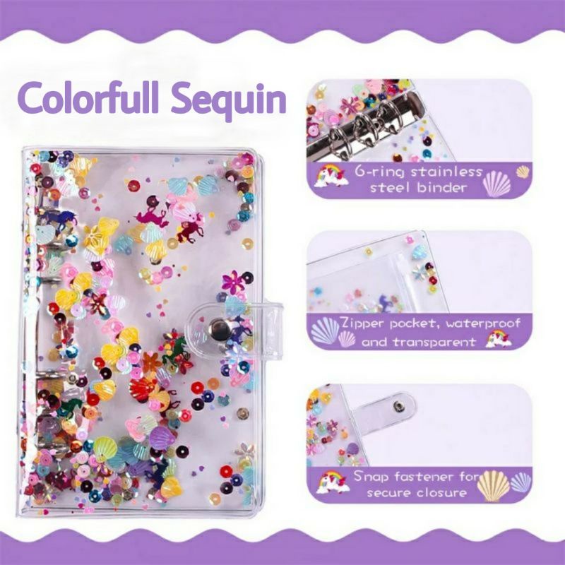 

Binder A6 Manik Payet / Sinking Fund PAKET Budgetin Keuangan - Cover Sequin Colorfull+ Ziplock PVC Transparan