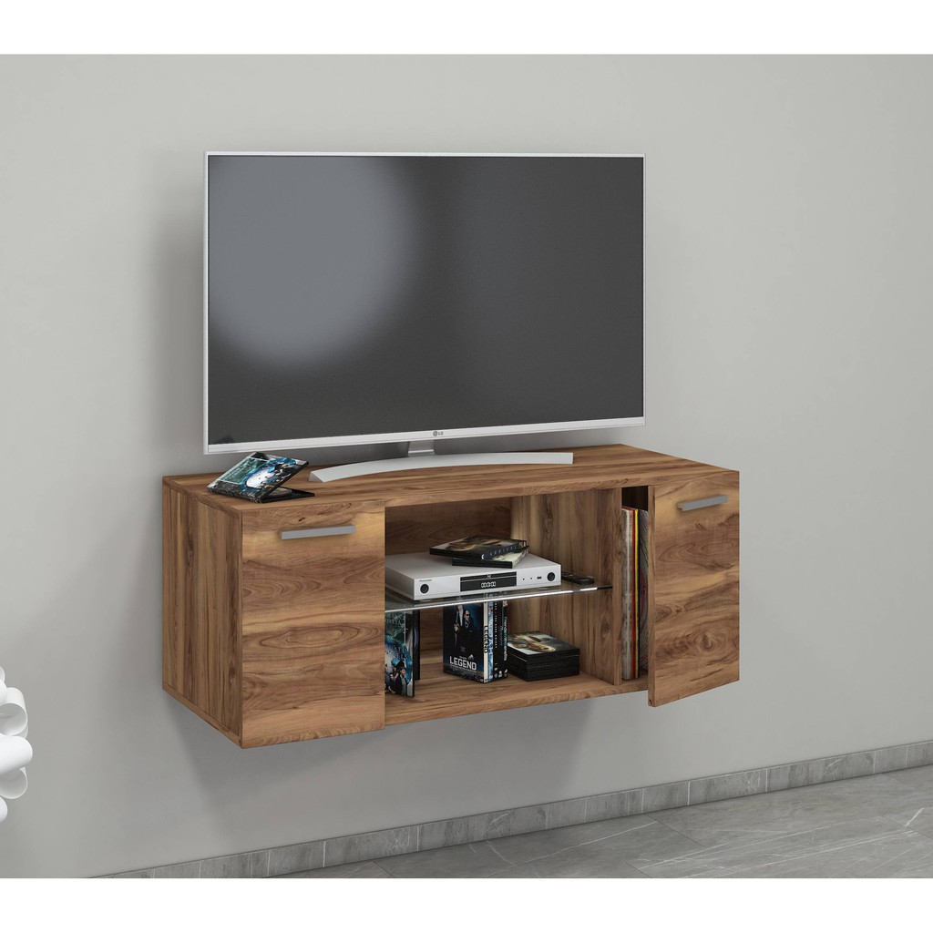 Kabinet TV Dinding Dua Pintu Minimalis Natural
