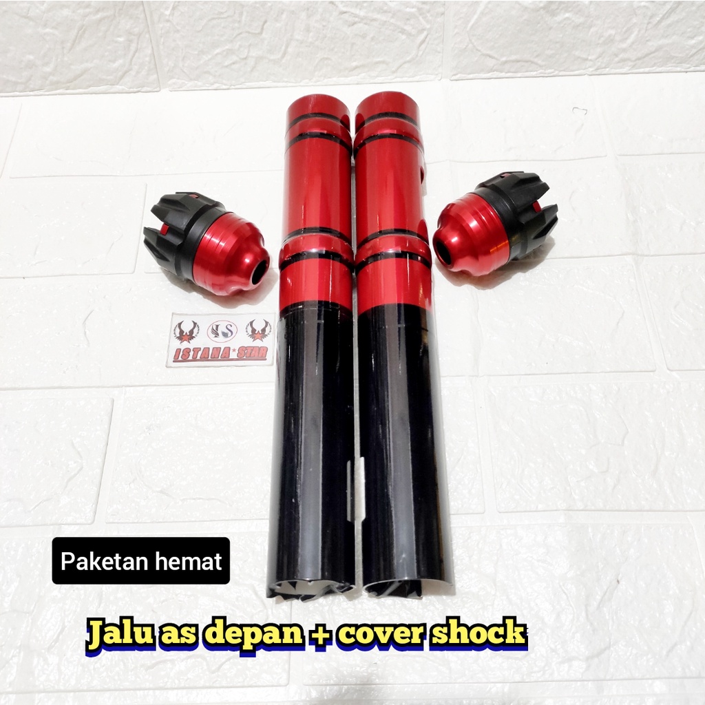 PAKET JALU AS + COVER SHOCK DEPAN HONDA BEAT VARIO SCOOPY DLL/MERAH