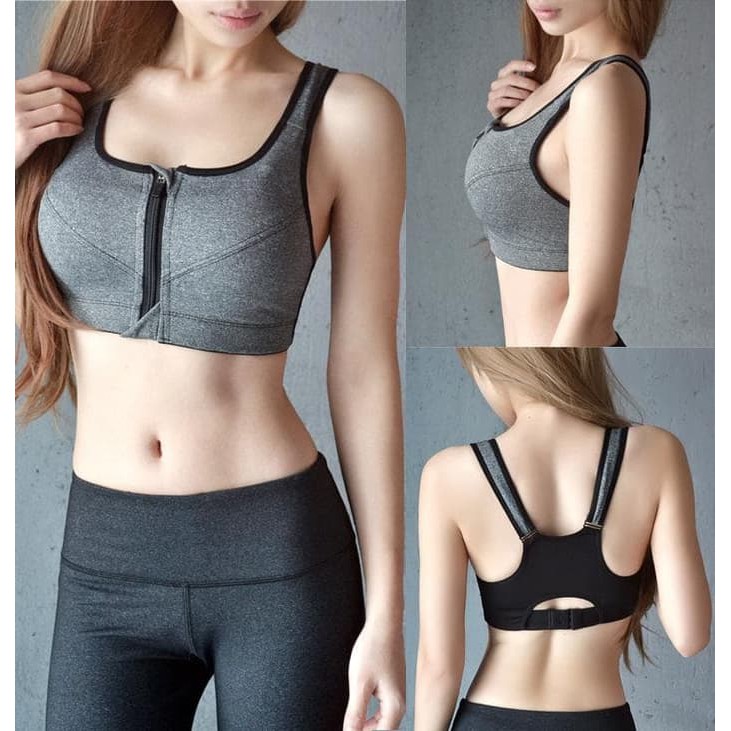 Bra Sport SportBra BH Bra Senam Yoga Fitness Olahraga Zipper Resleting  Depan Pakaian Dalam Wanita