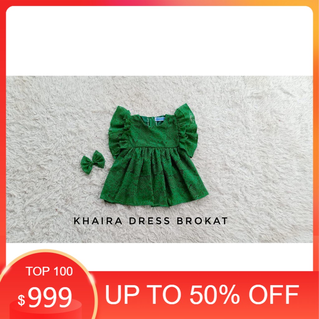 Baju KHAIRA DRESS BROKAT WARNA HIJAU BOTOL