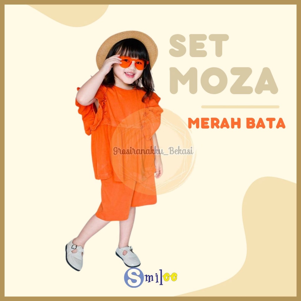 Setelan Anak Kaos Smilee Moza  Warna Merah Bata Size 1-5Tahun