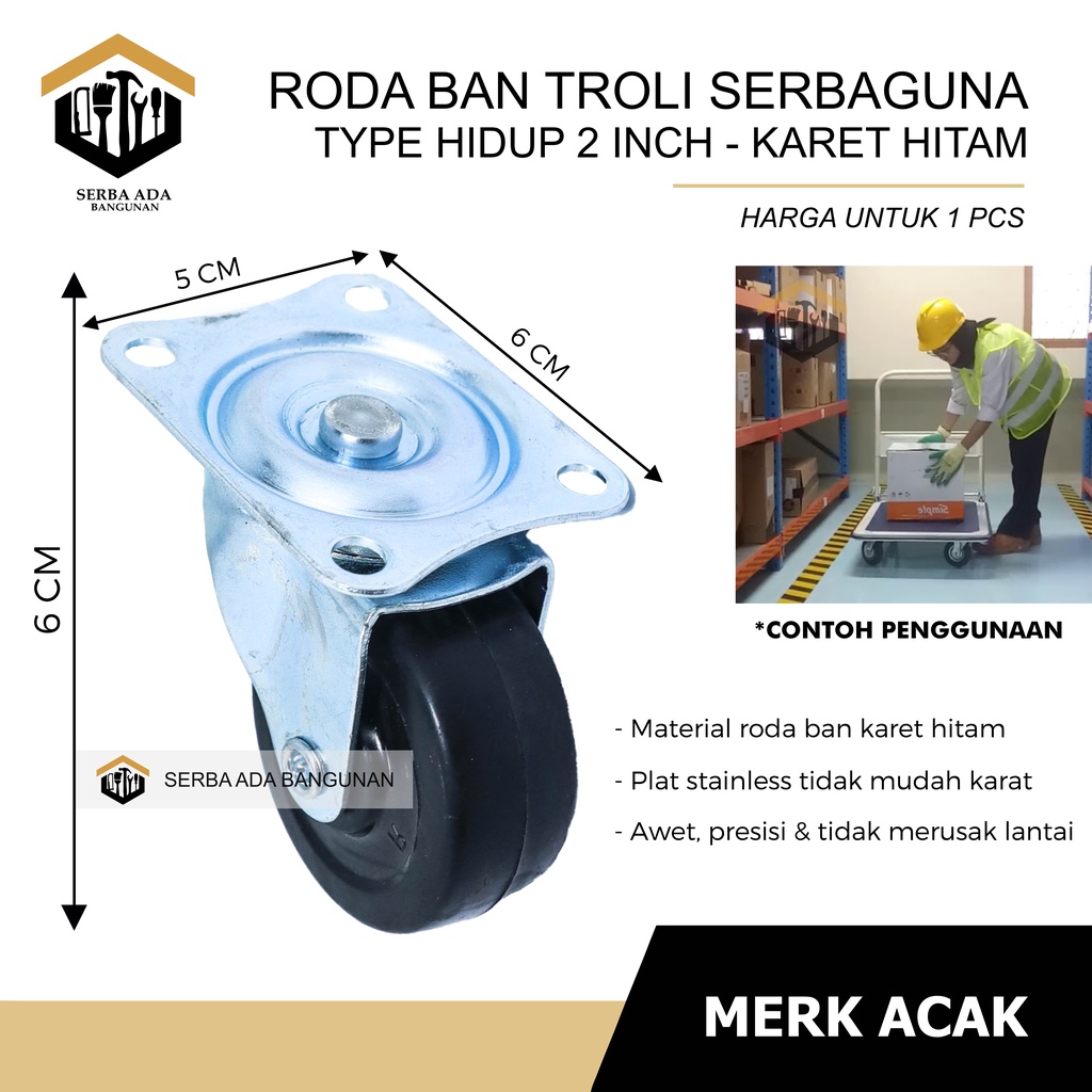 Roda Kastor Plate Pvc Nylon Hidup 2 inch, Caster SKK 2 inch. Troly Troley Etalase (1 pcs)