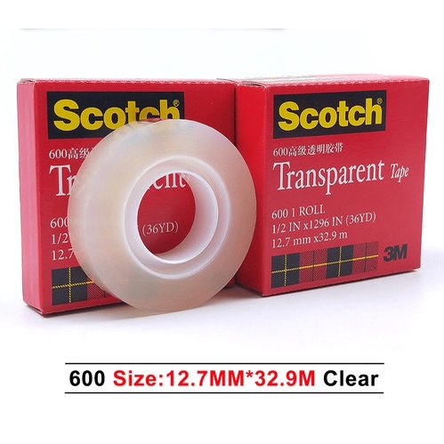 SOLASI SELOTIP BENING 3M SCOTCH TRANSPARANT 600 12 MM X 36 YARD ISOLASI TAPE