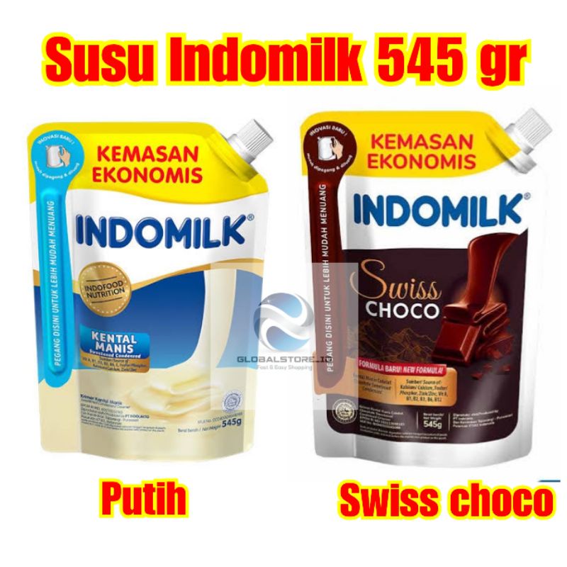 Susu kental manis putih/swiss choco indomilk 545 gr pouch