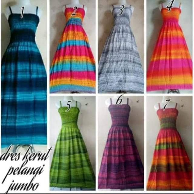 Dress Kerut Pelangi Jumbo/Kemben Daster Bali Pelangi