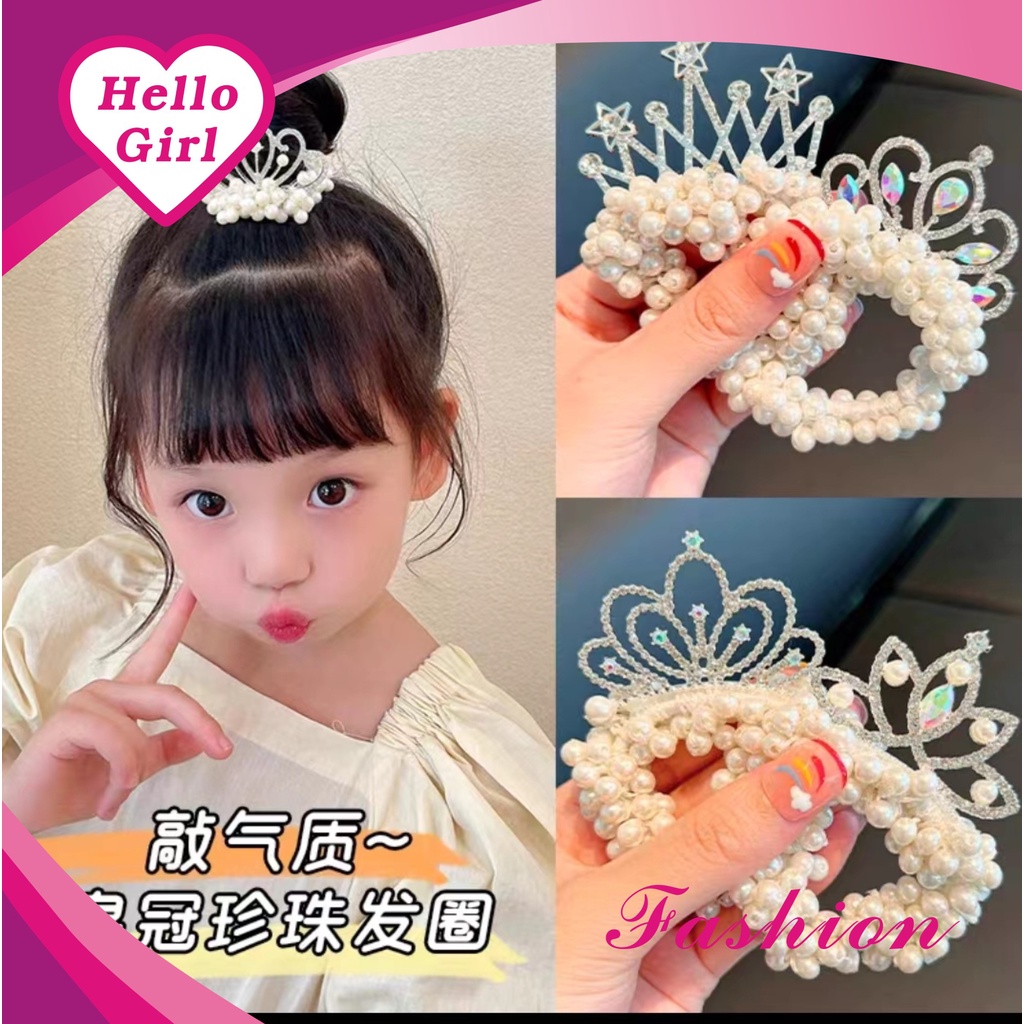 （Hallo Girl)F154 Ikat Rambut Wanita Motif Mahkota Mutiara/Permata Gaya Korea Import