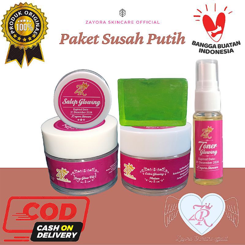 [ COD ] Paket Pemutih Extra Glow Flek Hitam Jerawat Membandel / Paket Lengkap Zayora Skincare 100% ORI