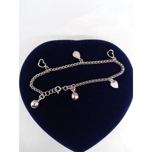 GELANG PERAK ASLI SILVER 925 LAPIS EMAS/GELANG TANGAN RANTAI+GANTUNGAN MAINAN LOVE+2BEL/ASLI SILVER/GELANG FASHION WANITA