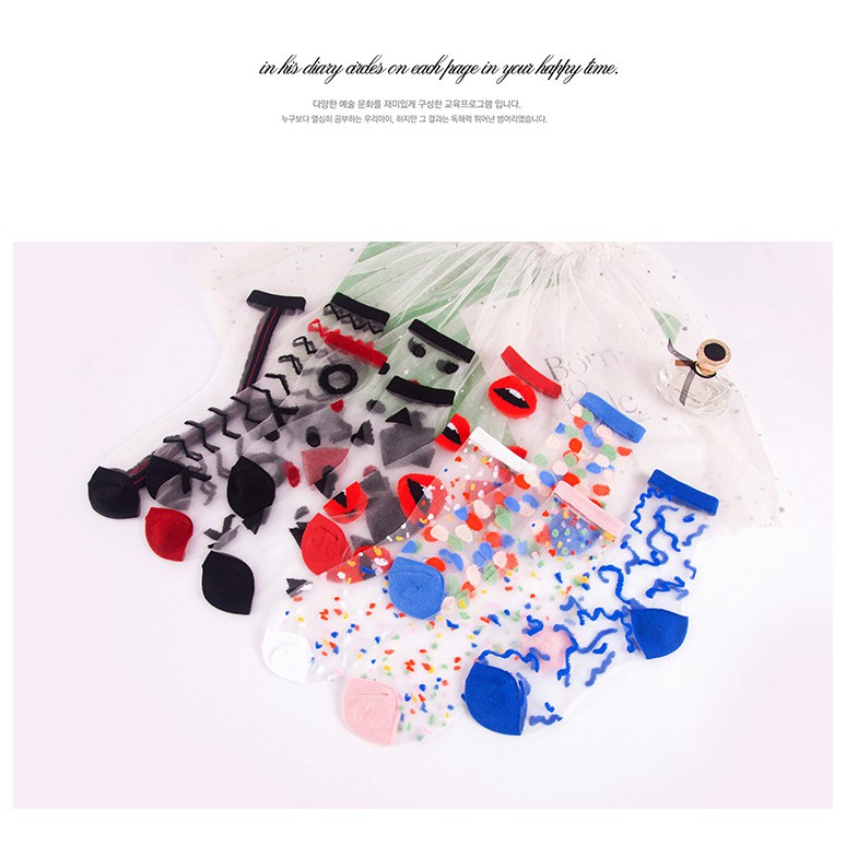 KK-34 kaos kaki geometri musim panas cotton socks transparan korea japan jepang