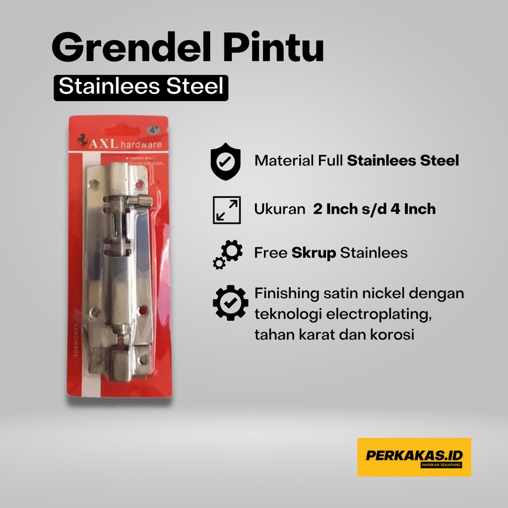 Grendel Kunci Pintu Jendela 2 3 4 Inch Stainless Stell SUS 304 AXL