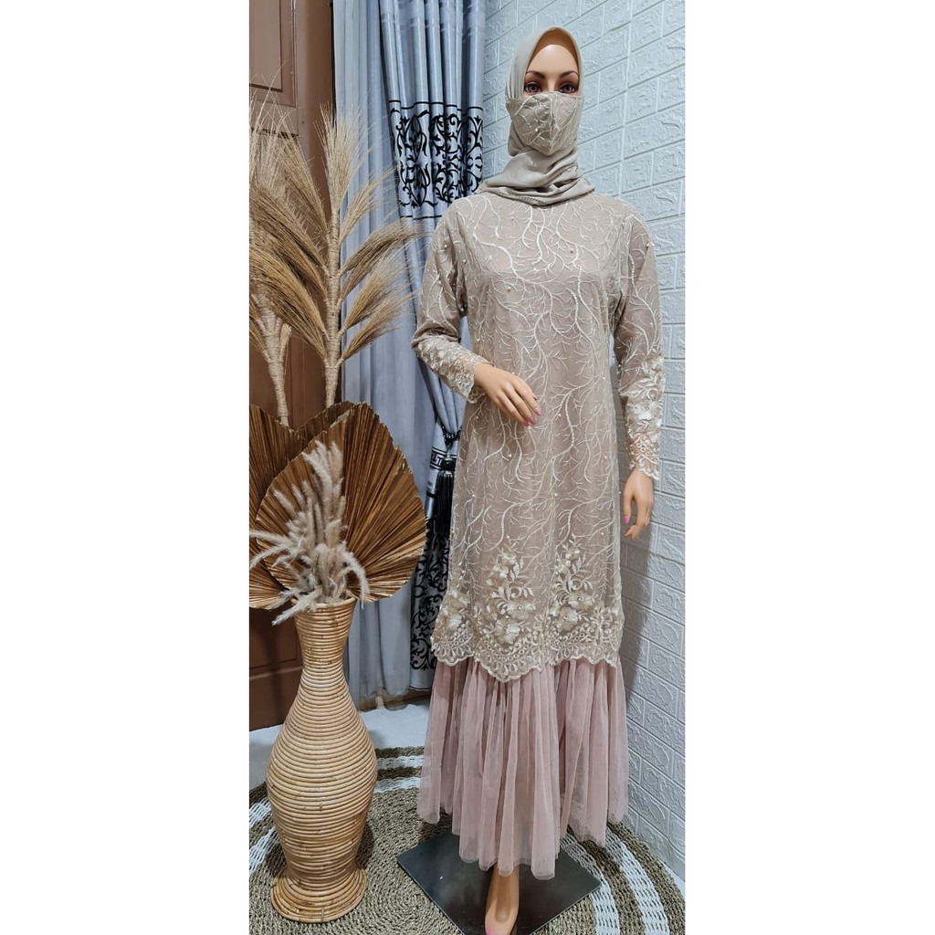 GAMIS TUTU TULLE MUTIARA BORDIR/ GAMIS PESTA / KEBAYA PESTA