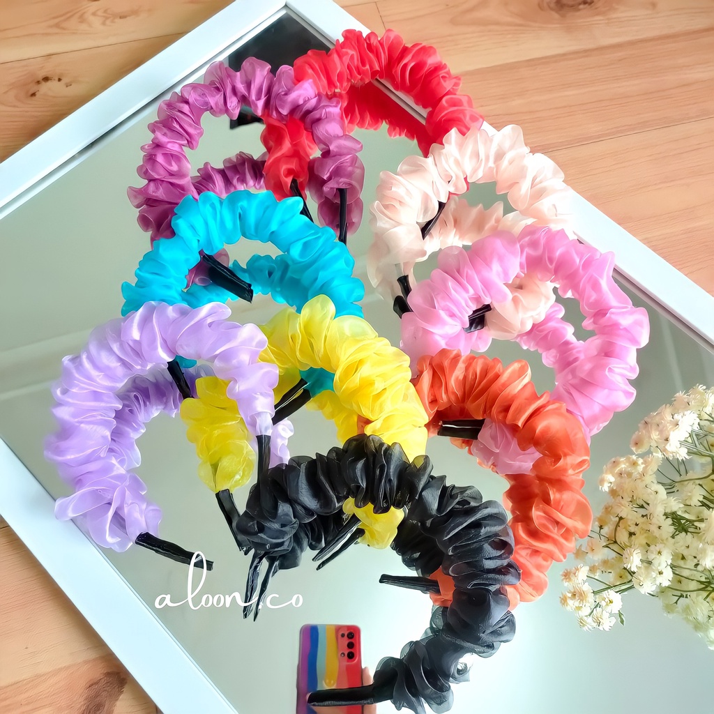 Bando Schruncie Bahan Organza Model Korea – Headband Korea Bandana Aksesoris Rambut