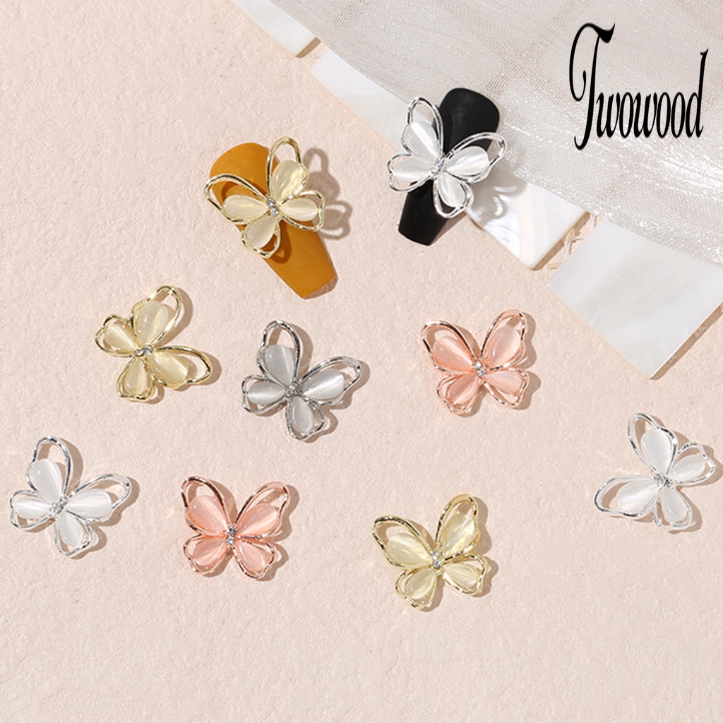 Twowood 20Pcs / Set Ornamen Kupu-Kupu Bahan Alloy Untuk Dekorasi Nail Art / Manicure DIY Butterfly