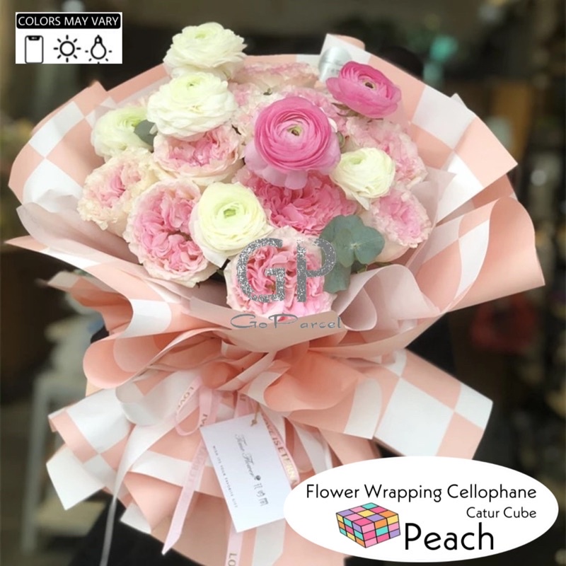 ( 5 Lembar ) CATUR CUBE COLOR - FLOWER WRAPPING PAPER KOREAN PLASTIC CELLOPHANE KERTAS BUNGA BUKET FLORIST