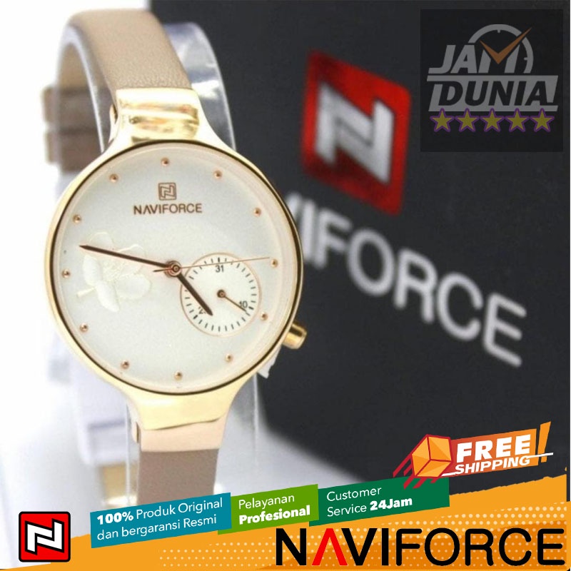JAM TANGAN NAVIFORCE 5001 L2 KL LA WOMEN - KULIT - COKLAT NAVIFORCE ORIGINAL 5001 JAM NAVIFORCE 5001