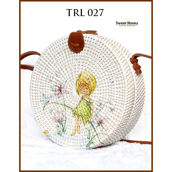 Sweet Honey ~ Grosir Tas Rotan Bulat Bali Lukis Decoupage Peri TRL027 Diameter 20cm