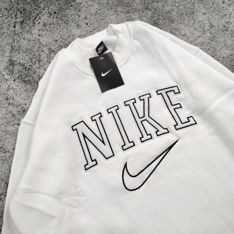 SWEATER CREWNECK NIKE BIG SWOOSH &amp; BORDIR PUTIH AUTHENTIC FULLTAG &amp; LEBEL