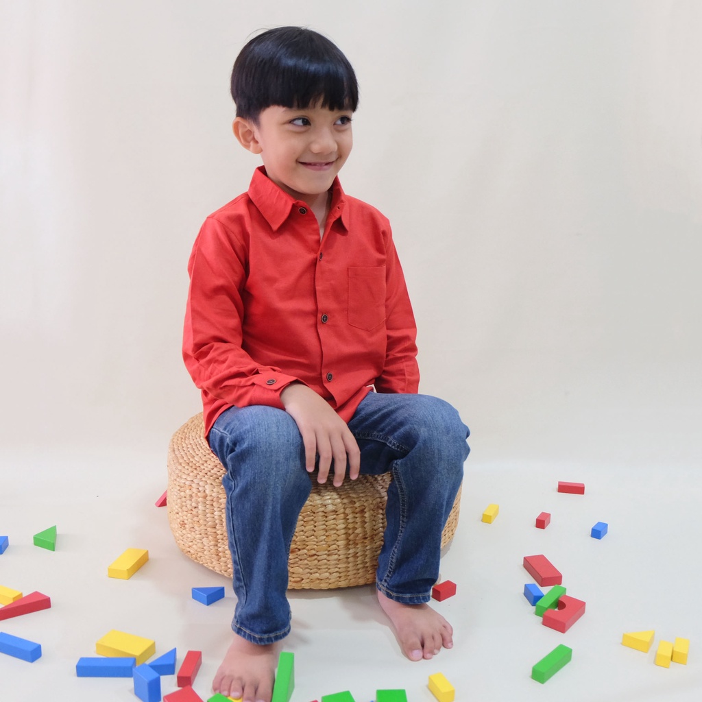 Kemeja anak formal undangan Deon Lengan Panjang bahan katun linen XS-L by Cais Kids