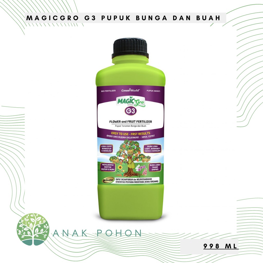 Pupuk Organik Cair MAGICgro G3 - Untuk Bunga dan Buah - FLOWER AND FRUIT FERTILIZER - GREEN WORLD - 1 LITER