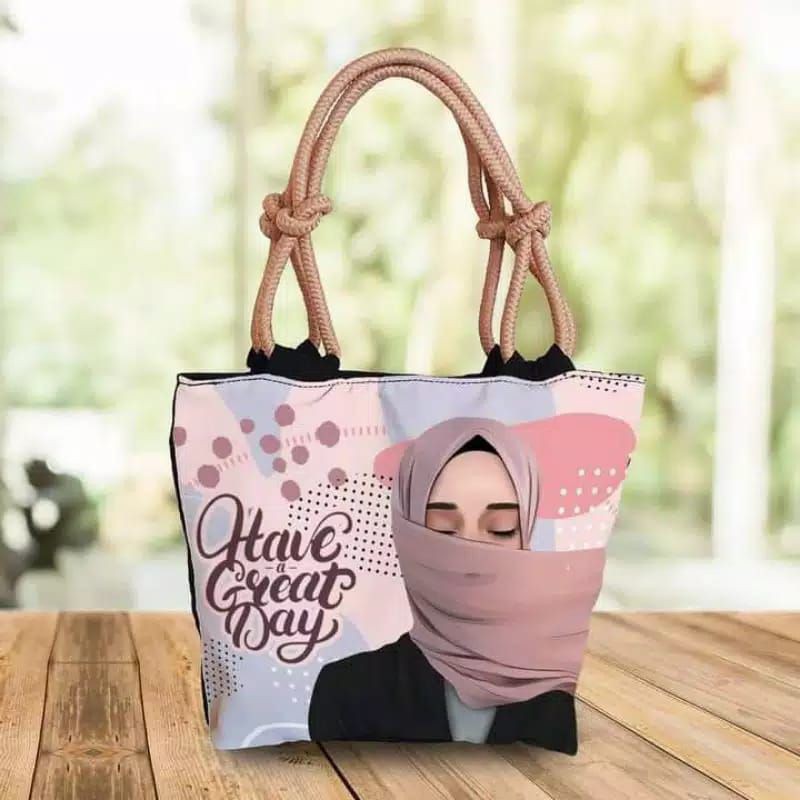 Tote bag hijab / tas tote tali dadung hijab / tas bahu hijabers printing / tas wanita by zellshop