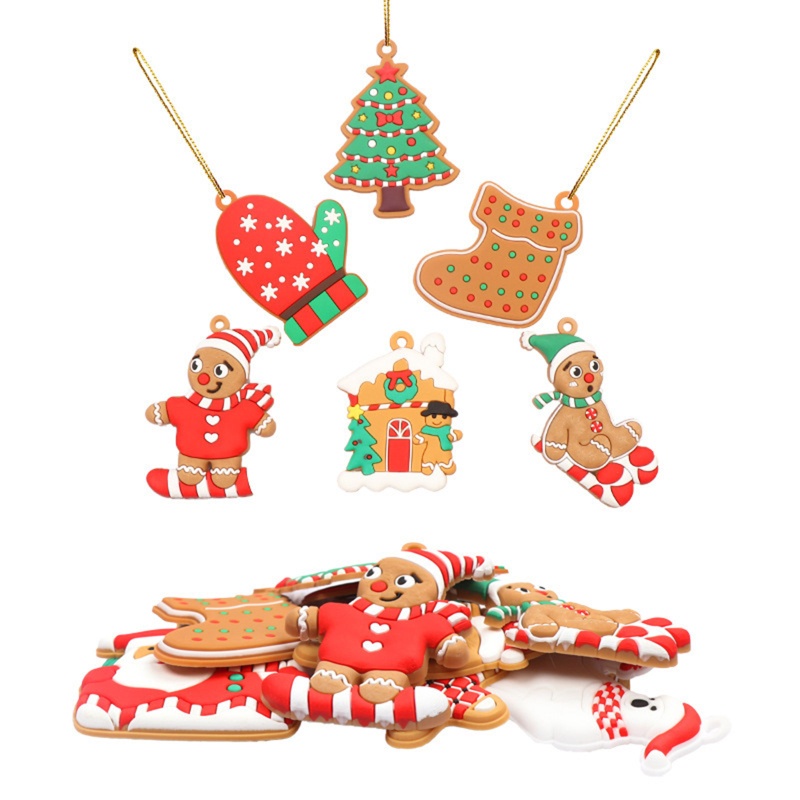 12 Pcs Ornamen Gingerbread Model Gantung Dengan Tali Warna-Warni Untuk Pohon Natal