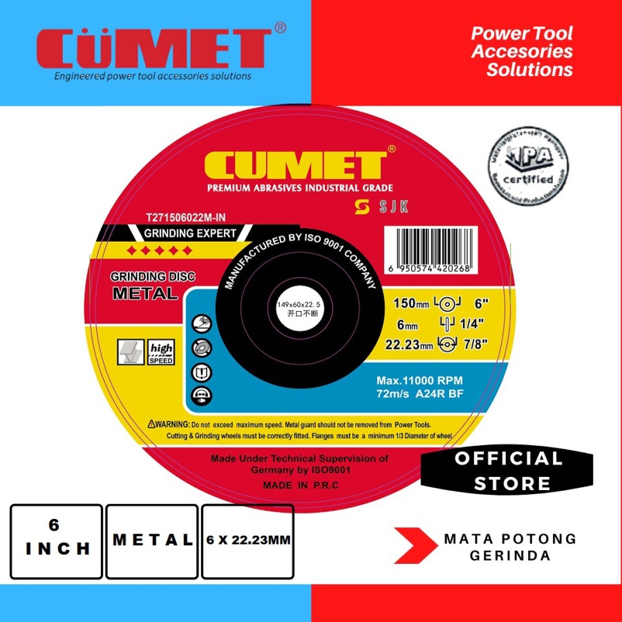 Cumet-Batu Gerinda Metal Grinding 6 inch X 6mm Potong Besi