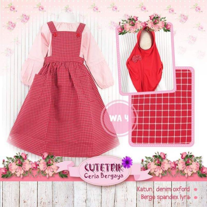 Baju Muslim Anak Perempuan 3-4tahun Cutetrik model Overall terlaris Yonna Pakaian muslim anak anak