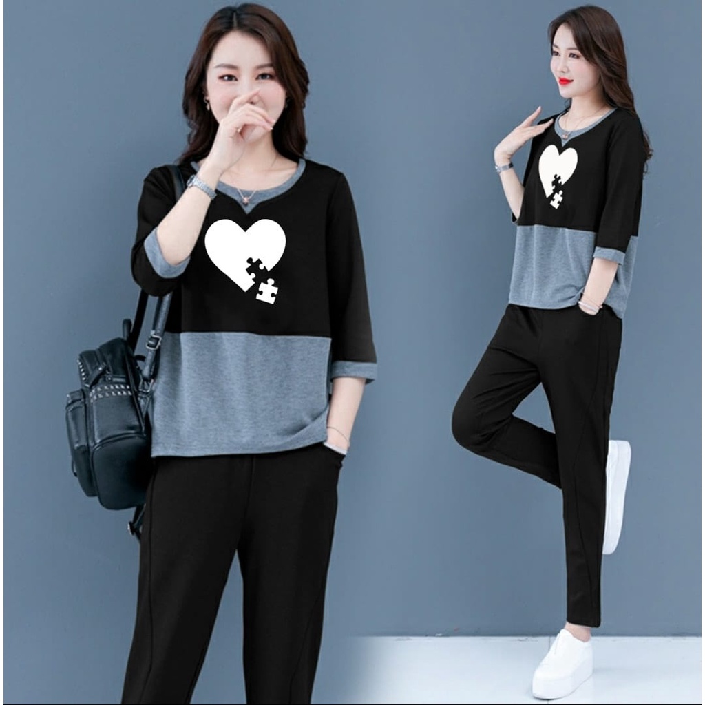 FWG - STELAN LOVECARD / SETELAN / BAJU SETELAN WANITA / ONE SET WANITA / BAJU DAN CELANA / SET