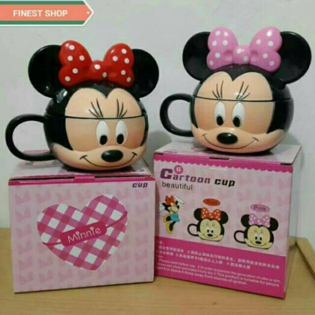 Mug Karakter Minnie Mouse, Mickey Mouse (250mL) Tempat Minum Anak Gelas Lucu Cangkir Plastik Hadiah