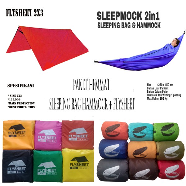 Paket Hemat Outdoor Sleeping bag hammock + flysheet 2x3