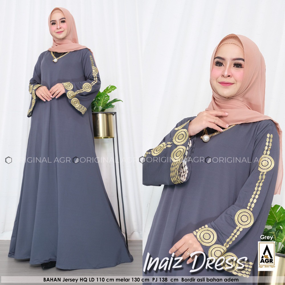 INAIZ DRESS LD 130 GAMIS JERSEY BORDIR JUMBO ABAYA KAOS JUMBO CASUAL PREMIUM