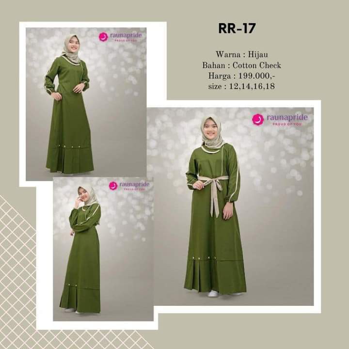 Gamis Anak Remaja Rauna / Rauna RR 17 Hijau / Original / Cod