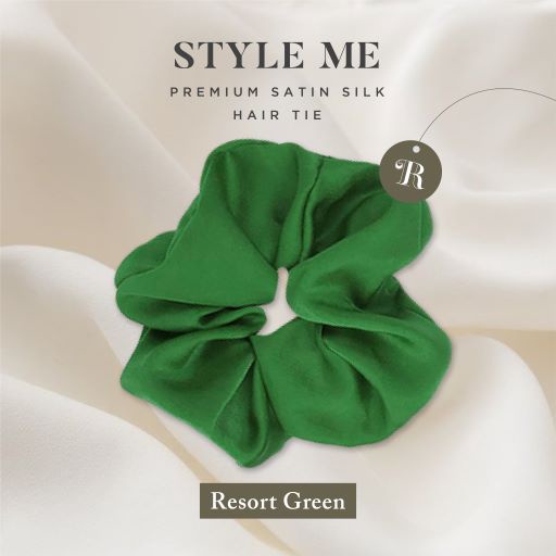 Scrunchies Premium Satin Silk MAXI The Rituale | Ikat Rambut Kuncir Hijab Cepol | Anti Rontok Pusing-Resort Green