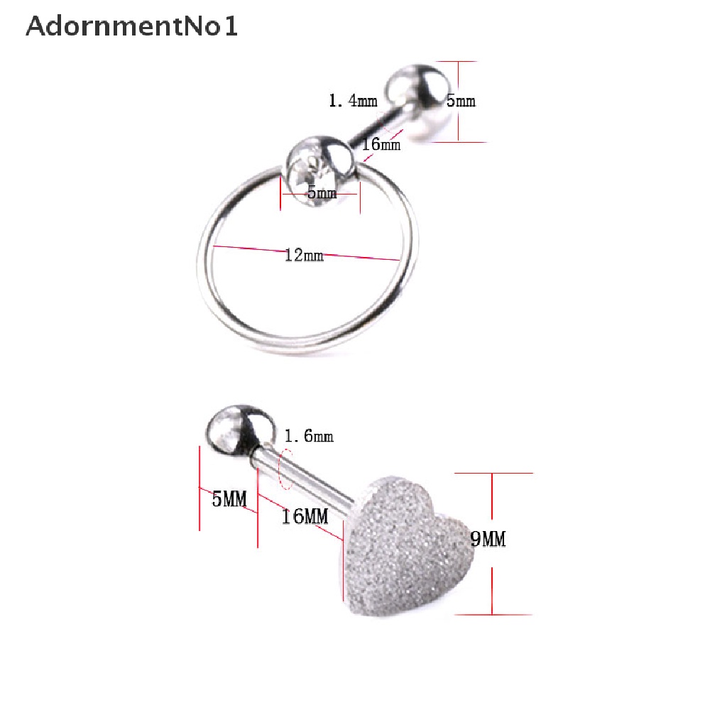 (AdornmentNo1) 3pcs / Set Anting Tindik Lidah / Tubuh Bentuk Hati Bahan Stainless Steel