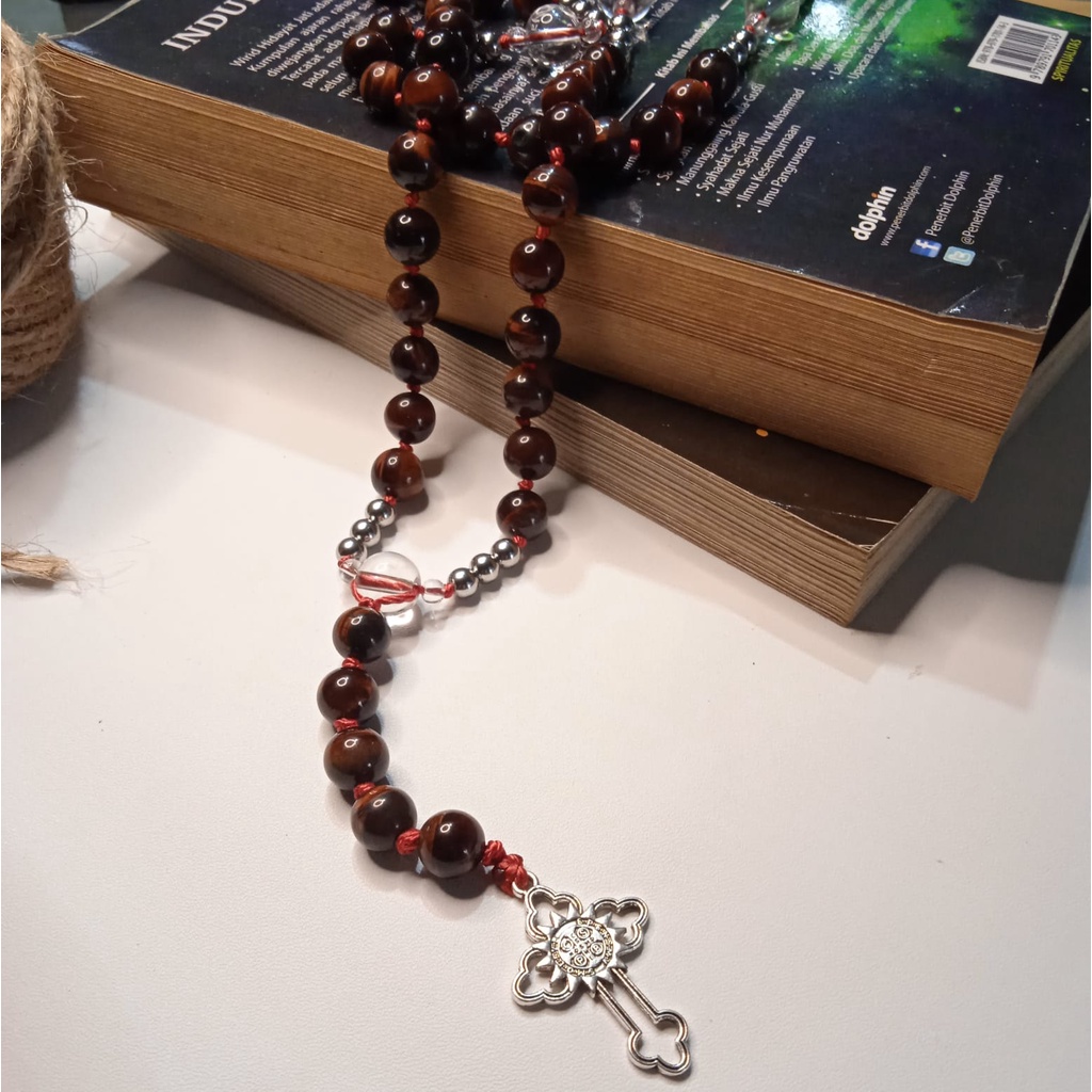 Kalung Rosario Batu Red Tiger Eye