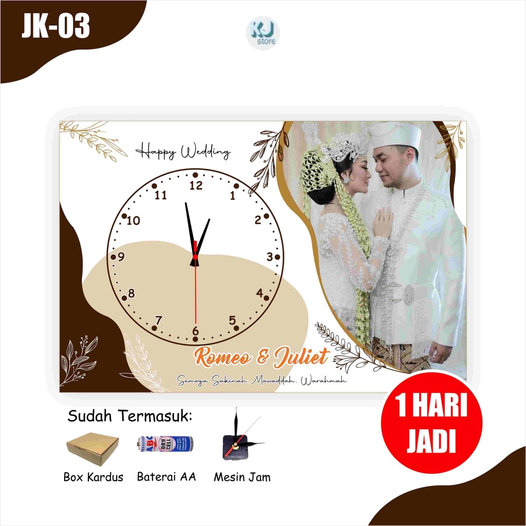 Jam Dinding Kado Pernikahan Wedding Hadiah Tunangan Couple Pasangan Kotak Custom Nama Foto Ulang Tahun Birthday Kado Wisuda Graduation Cetak Foto pengantin wedding Cepat Murah Unik ukuran 20x30cm Untuk Teman Sahabat Kampus Kuliah Lucu Kayu