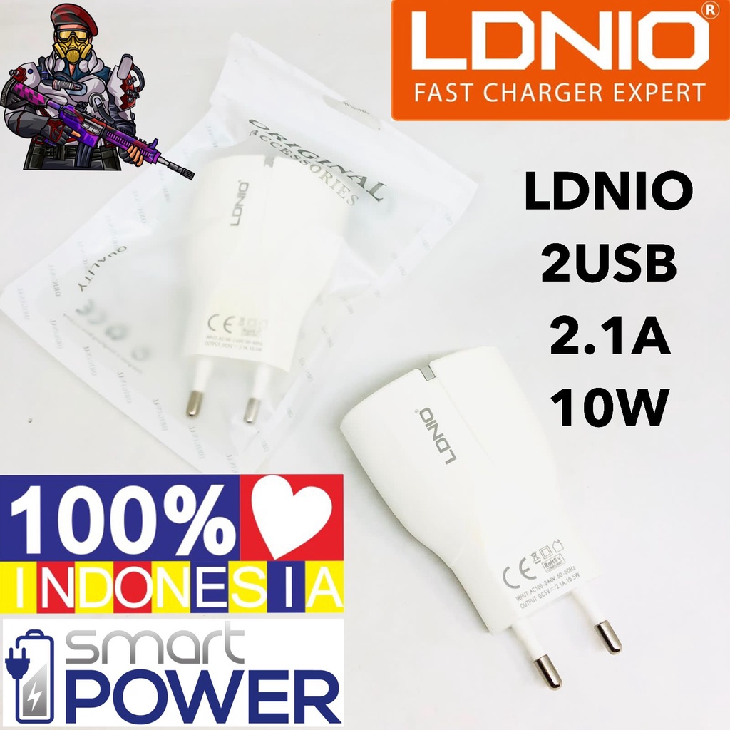 1toples 15 pcs Adaptor Charger LDNIO DL-AC56 (Kepala Charger 2 Port 2.1A)