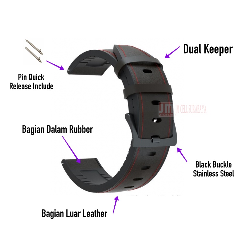 Hybrid Watch Strap Amazfit GTR 3 / GTR 3 Pro - Tali Jam 22mm Rubber Metal Black Buckle