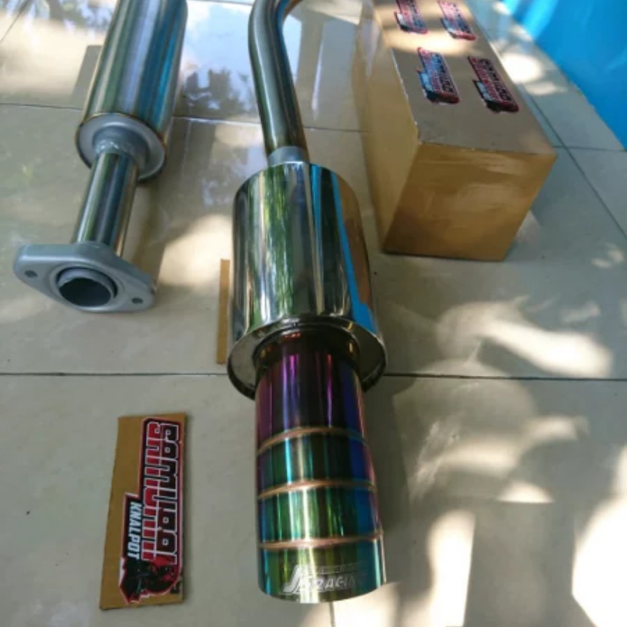 knalpot mobil bolt on Yaris TRD lengkap Resonator Stainless steel