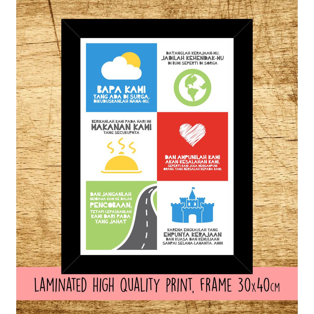 Hiasan Dinding Poster Dekorasi Pigura Kristen - Doa Bapa Kami
