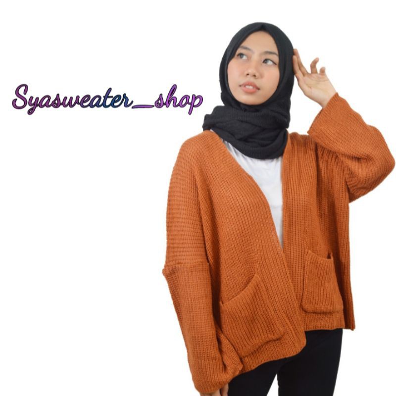 Syasweater -  LOCCY CARDY Cardigan Rajut Wanita Kardigan Tebal Oversize XL-Coral